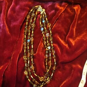 Vintage 1960s Amber Glass Bead Multi-Strand Necklace - Unbranded